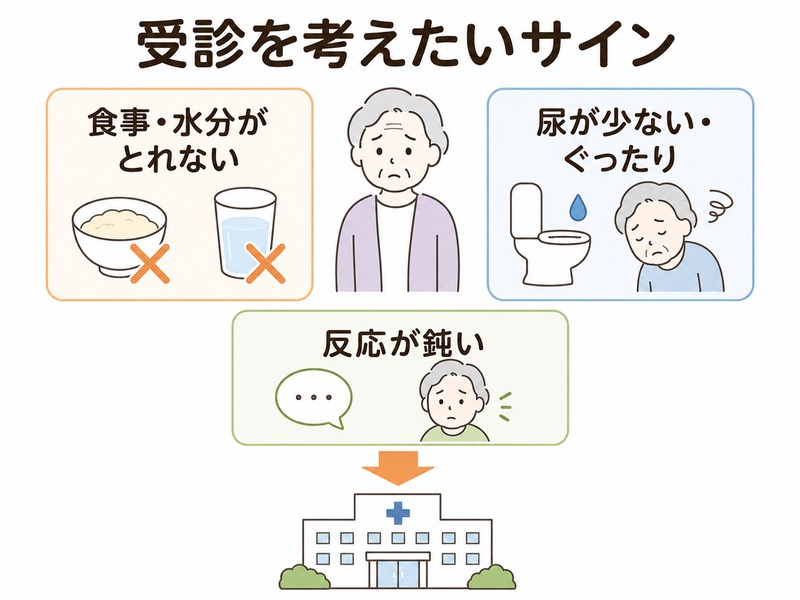 食事や水分を摂れない状態が続く場合は医療機関へ相談する