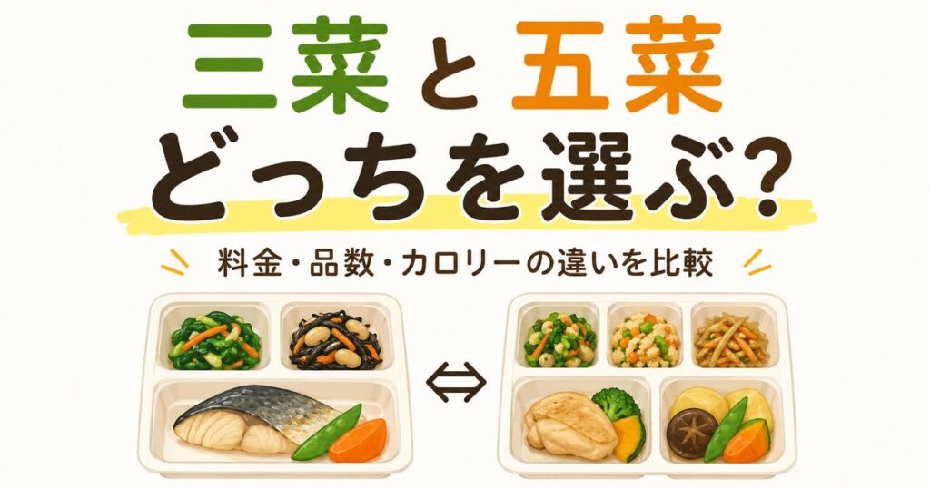 いつでも三菜といつでも五菜の料金・品数・カロリーを比較するアイキャッチ画像