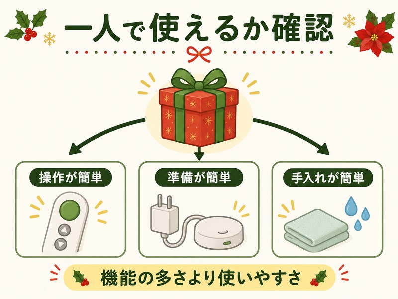 高齢者のクリスマスプレゼントを使いやすさで選ぶ図解