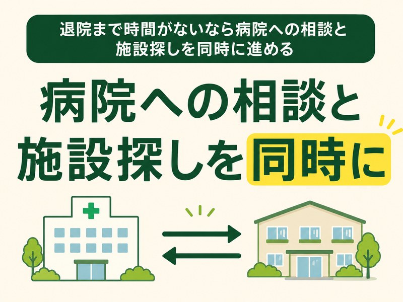 退院まで時間がないときに病院への相談と施設探しを同時に進める図