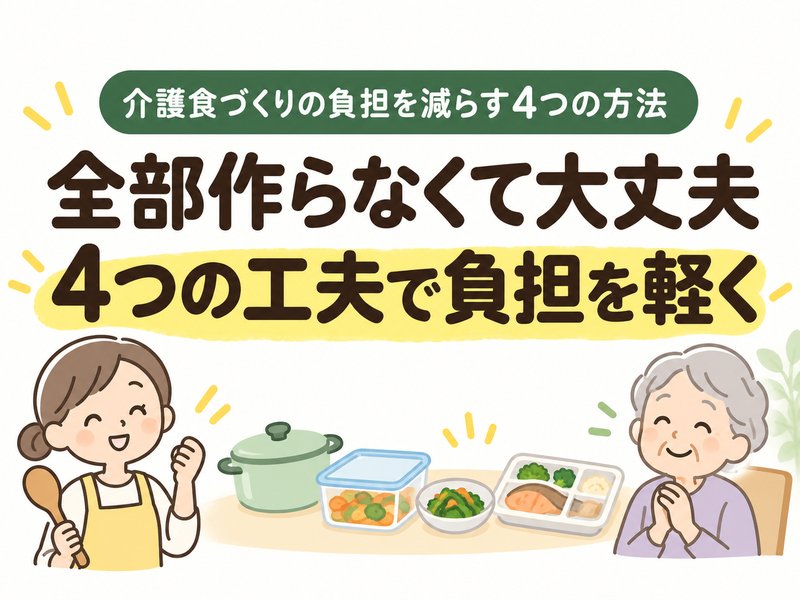 介護食づくりの負担を減らす4つの方法を示したサムネイル