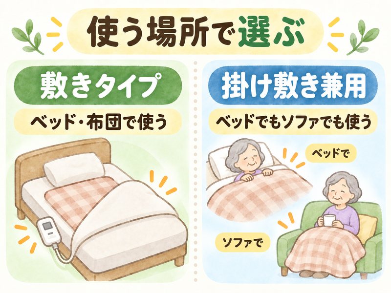 高齢者向け電気毛布の敷きタイプと掛け敷き兼用の違い