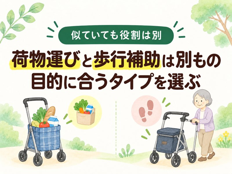買い物カートとシルバーカー・歩行車の目的の違いを示すイラスト