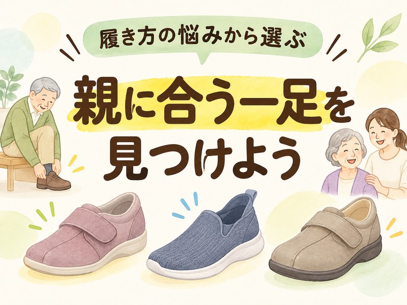 高齢者が履きやすい靴を履き方の悩みから選ぶイラスト