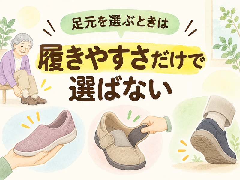 高齢者が履きやすい靴を選ぶポイントを示したイラスト