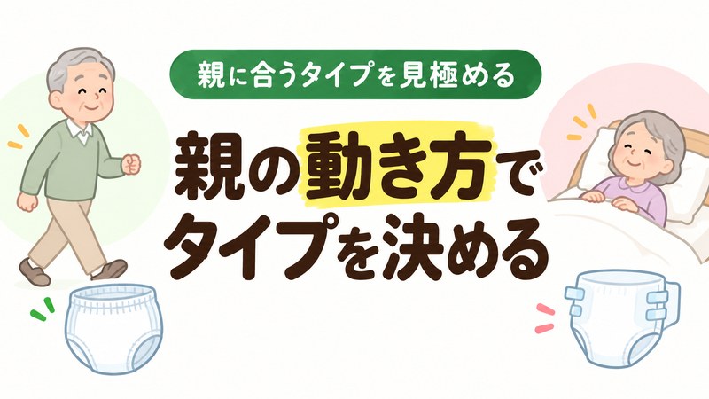 高齢者のおむつを親の動き方で選ぶイメージ