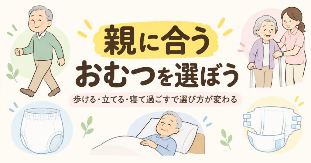 高齢者向けおむつを親の状態に合わせて選ぶイメージ