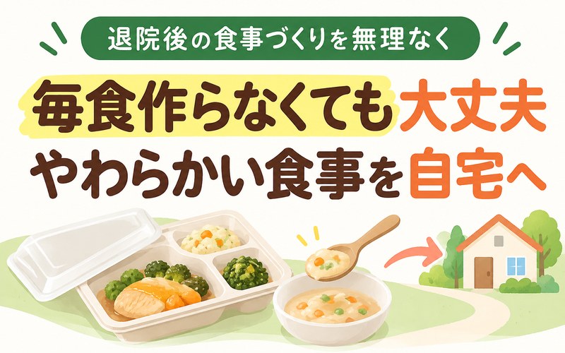 退院後のやわらかい食事を自宅へ届ける宅配食のイラスト